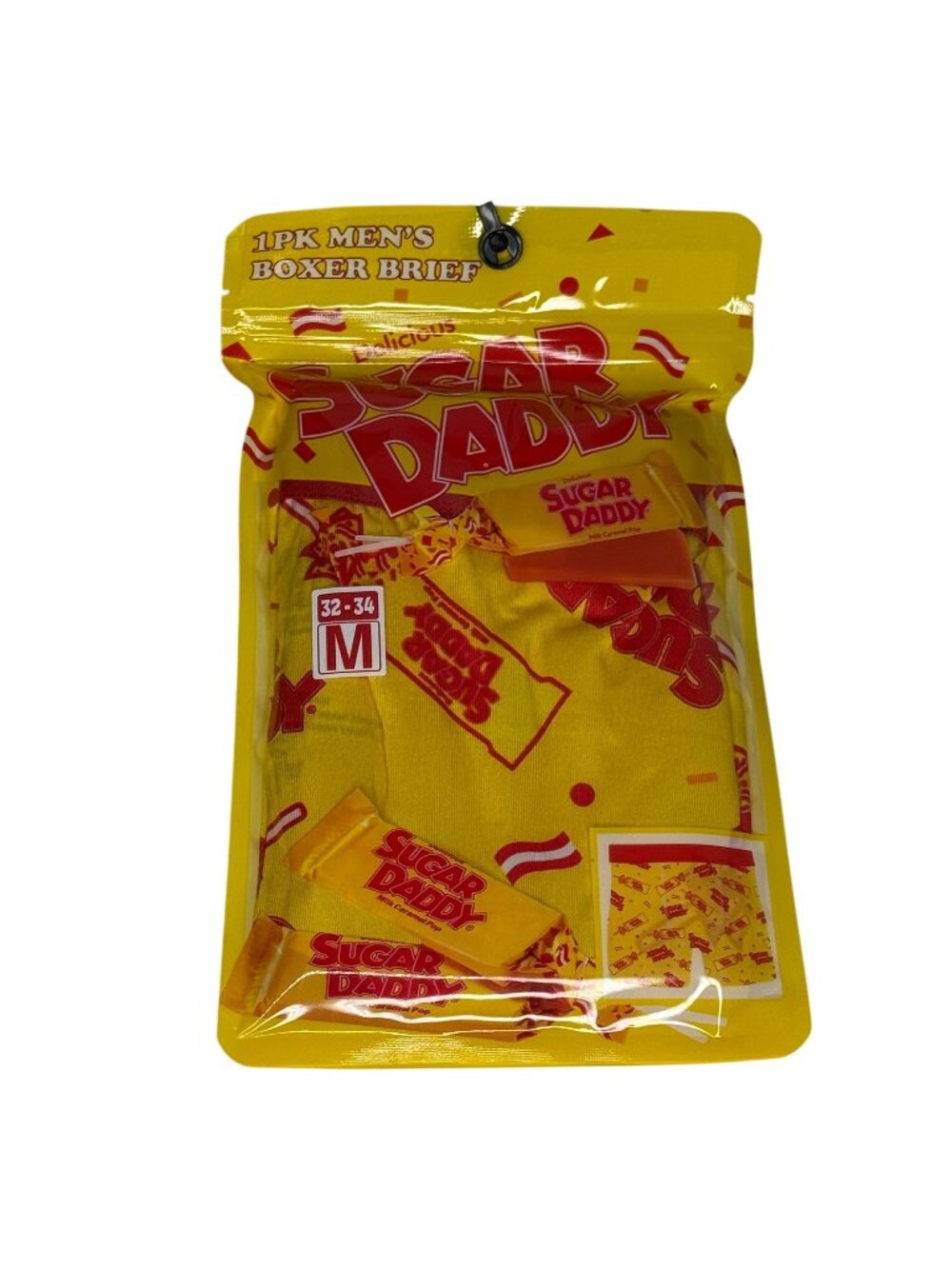 Sugar Daddy Men's Medium Yellow Candy Graphic Boxer Briefs NWT